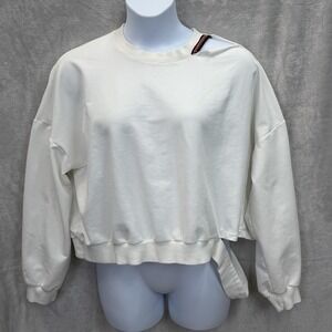 JUNIE Sweatshirt Womens L White Pullover Oversized Crewneck Stretch Relaxed Fit